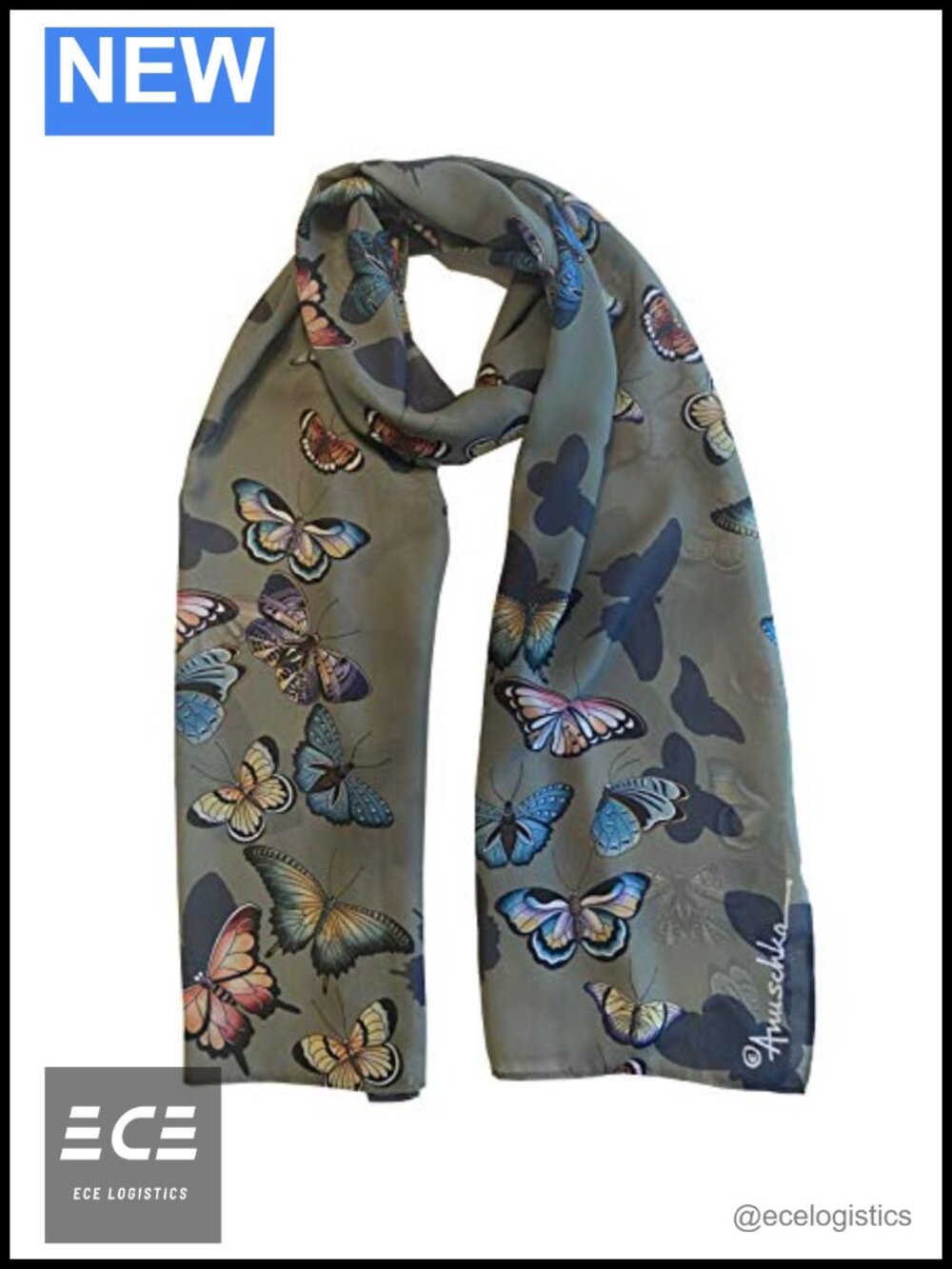 Chiffon Scarf Butterfly Floral Print Artwork One Size Lightweight